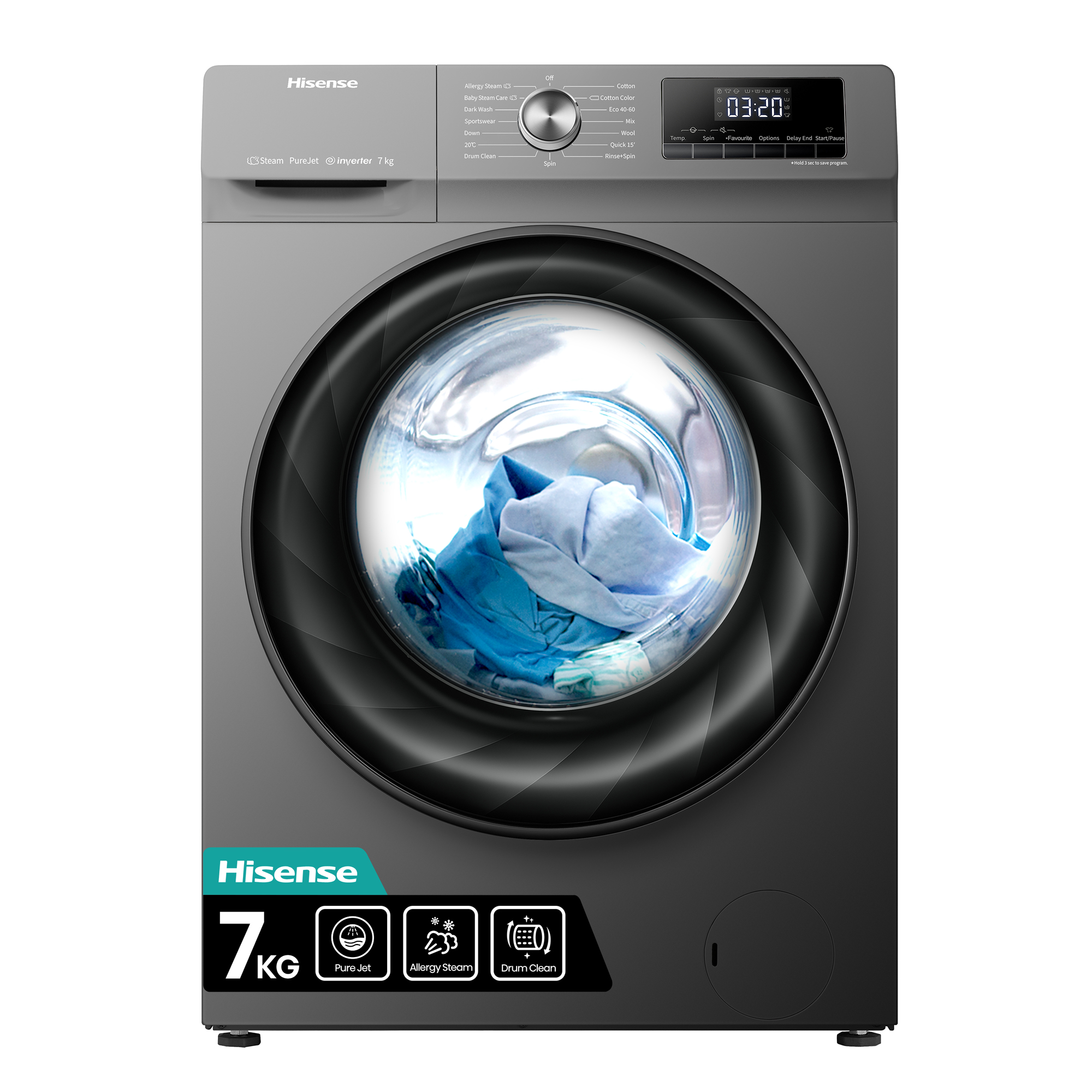 Hisense WFQY7012EVJMT 7KG Washing machine with 1200RPM,BLDC inverter Motor,  Pause & Add,Allergy Steam Care,Child Lock
